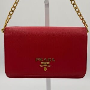 Prada Red Leather Wallet on Chain Shoulder Bag Excellent Condition